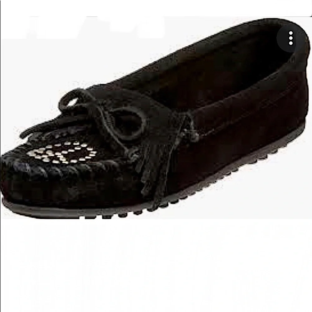 Girl’s Minnetonka Black Peace Sign Moccasins